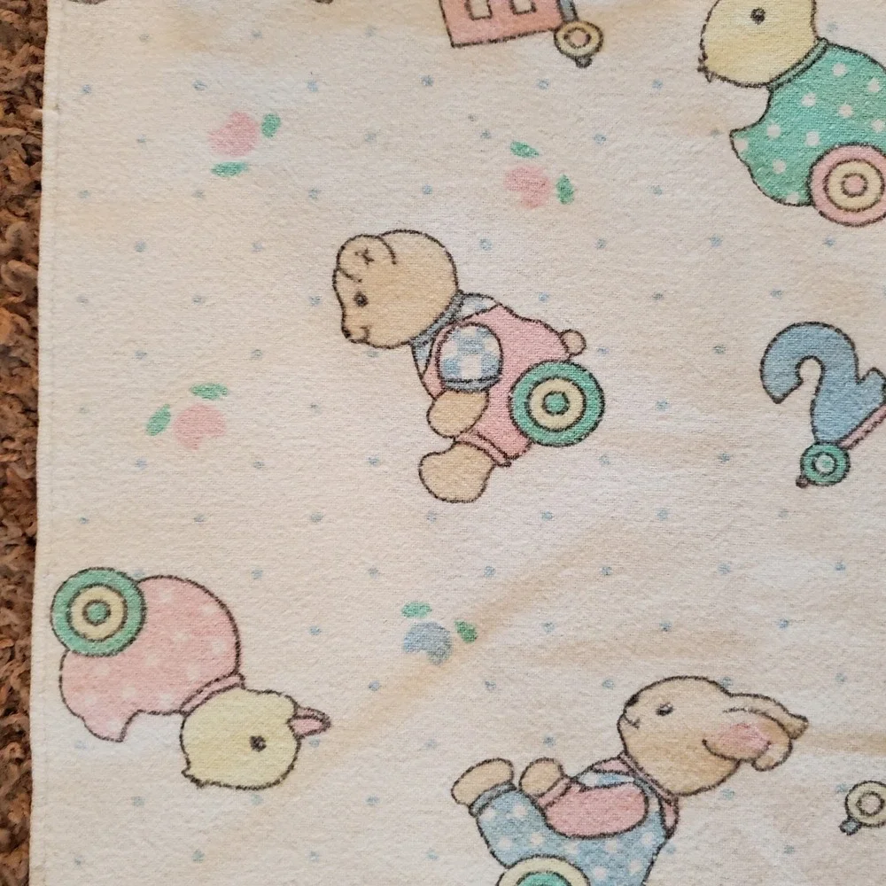 Vintage Abc 123‎ Bear Bunny Baby Recieving Blanket Pastel